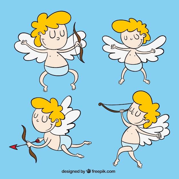 Free vector assortment of hand-drawn happy cupids