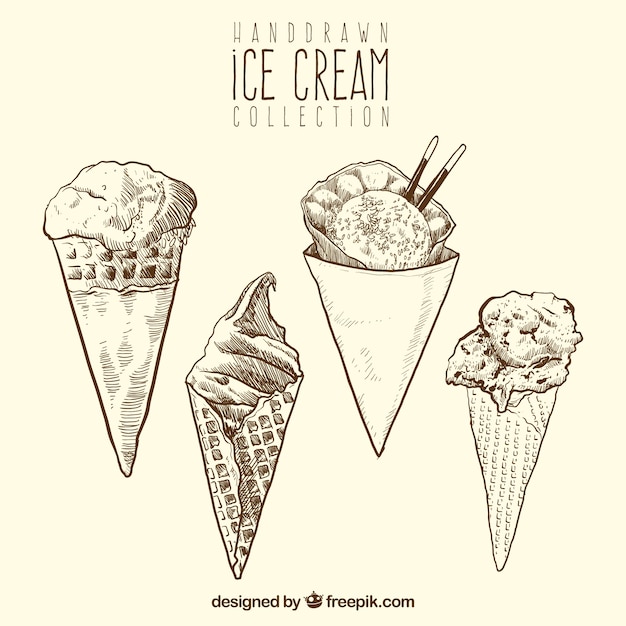 Free Vector assortment of hand-drawn ice cream cones