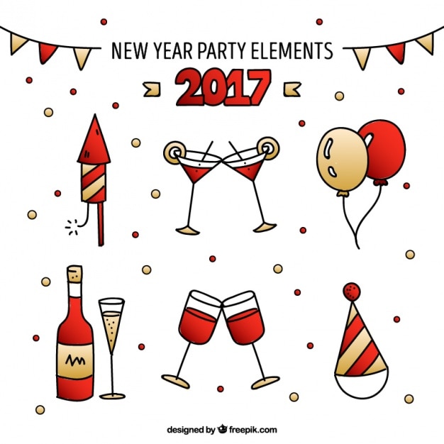 Free Vector assortment of hand drawn new year party elements