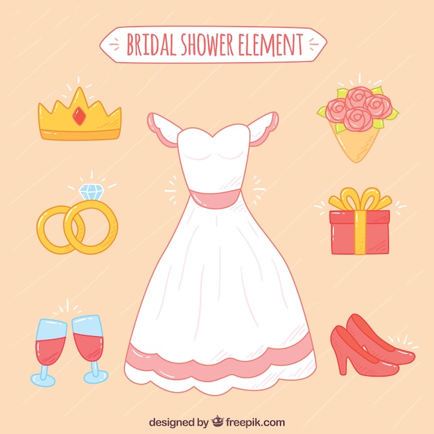 Free Vector assortment of hand-drawn wedding elements