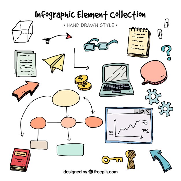 Assortment of infographic elements in hand-drawn style