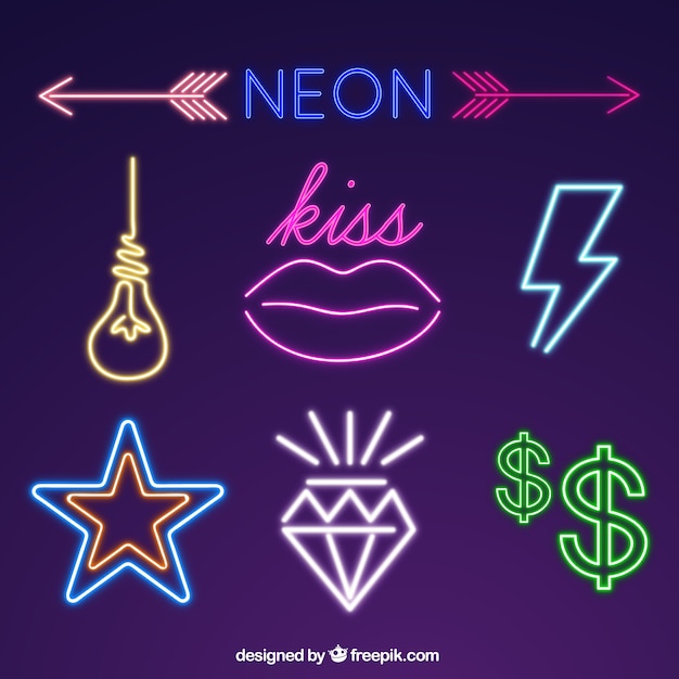 Free vector assortment of neon light signs