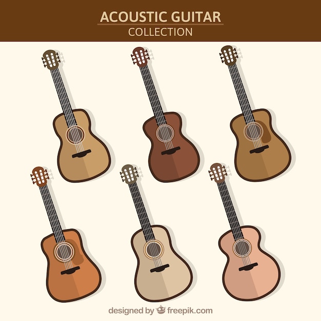 Free Vector assortment of six acoustic guitars