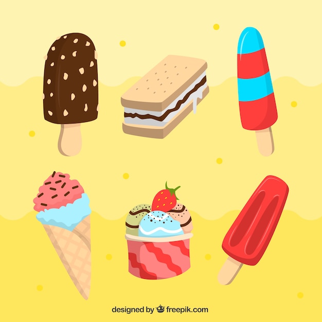 Assortment of six appetizing ice creams