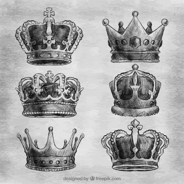 Assortment of six hand-drawn crowns