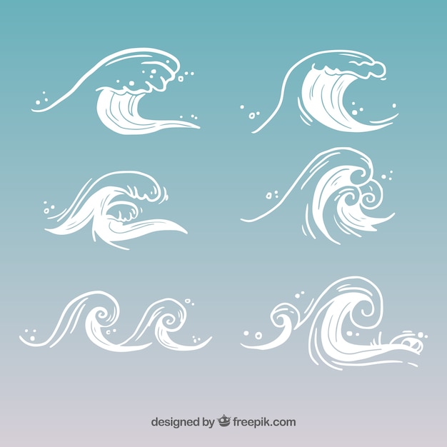 Free Vector assortment of six hand-drawn waves