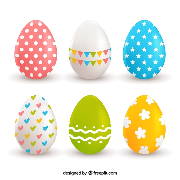 Free Vector assortment of six realistic eggs for easter day