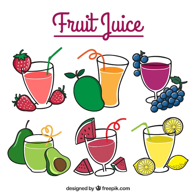 Free Vector assortment of six refreshing fruit juices