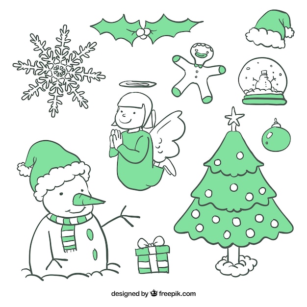 Free Vector assortment of traditional hand drawn christmas elements