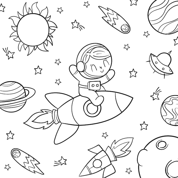 Free Vector astronaut coloring book illustration