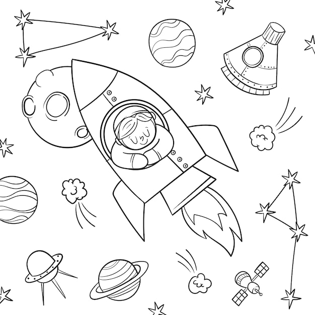 Astronaut coloring book illustration