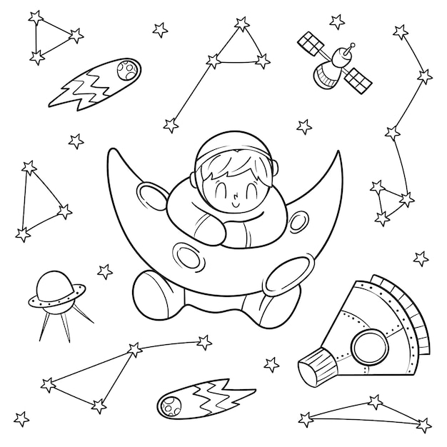 Free Vector astronaut coloring book illustration