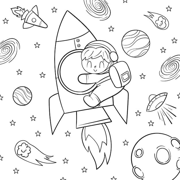 Astronaut coloring book illustration