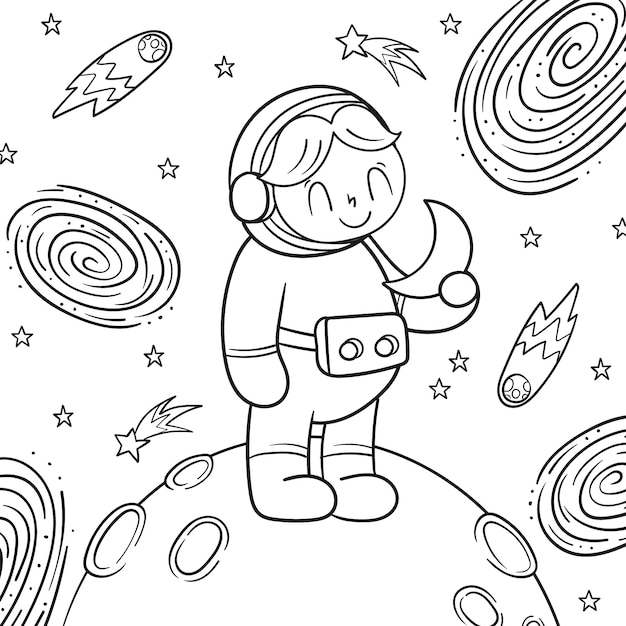 Free Vector astronaut coloring book illustration