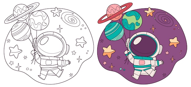 Free Vector astronaut coloring book illustration