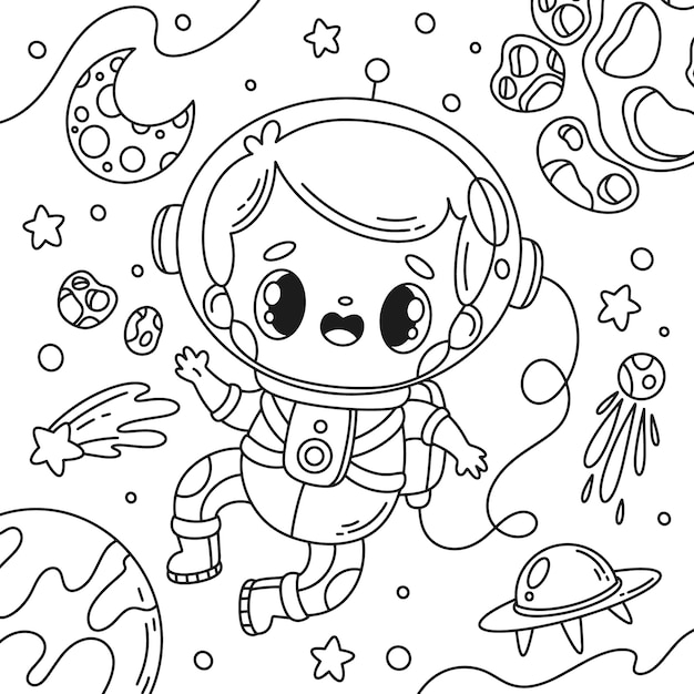 Free Vector astronaut coloring book illustration