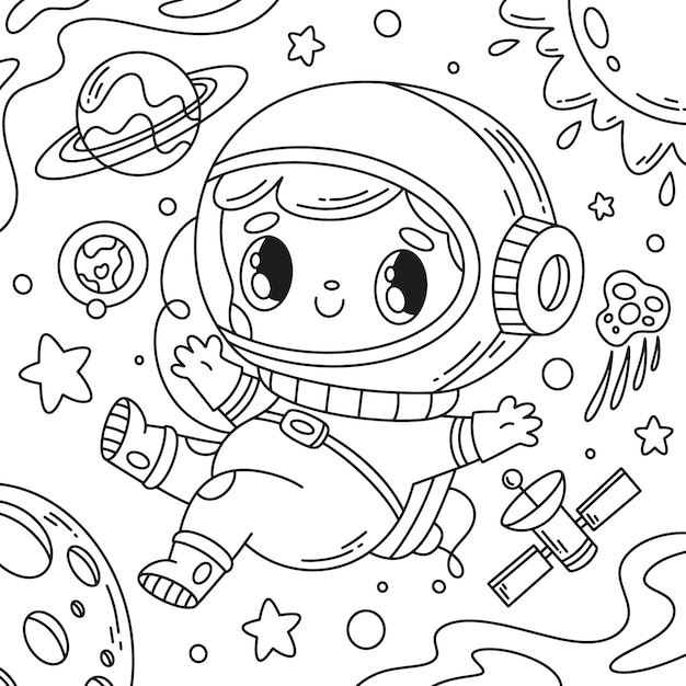 Free vector astronaut coloring book illustration