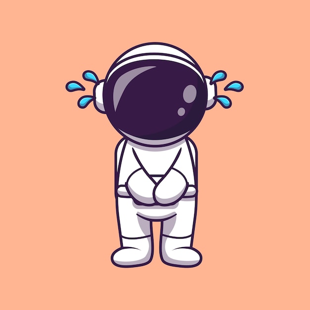 Free vector astronaut crying cartoon   illustration. science technology  concept isolated  . flat cartoon style