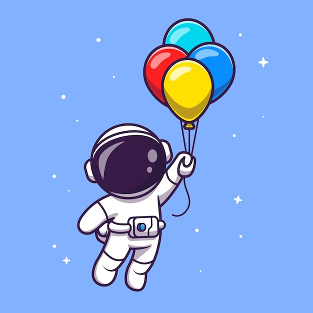 Free Vector astronaut floating with balloons cartoon vector icon illustration. science technology icon concept isolated premium vector. flat cartoon style