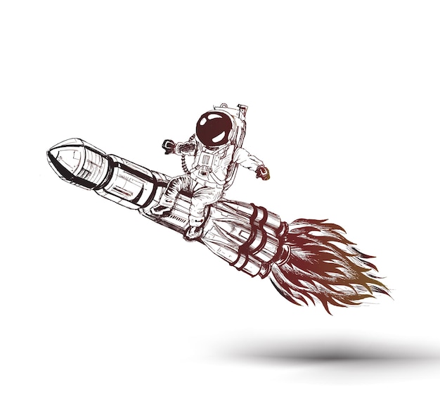 Astronaut flying on the rocket Poster Design element