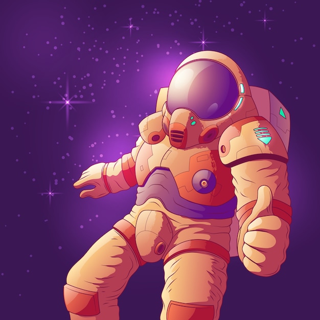 Free Vector astronaut in futuristic space suit showing thumb up hand sign