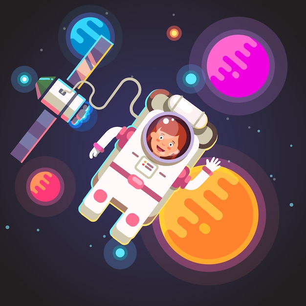 Free Vector astronaut girl flying in space