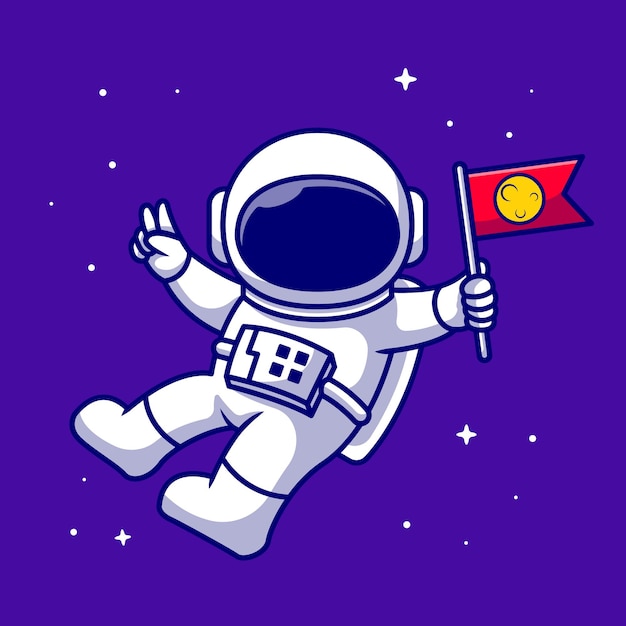 Free Vector astronaut holding flag in space cartoon   icon illustration. technology space icon   isolated    . flat cartoon style