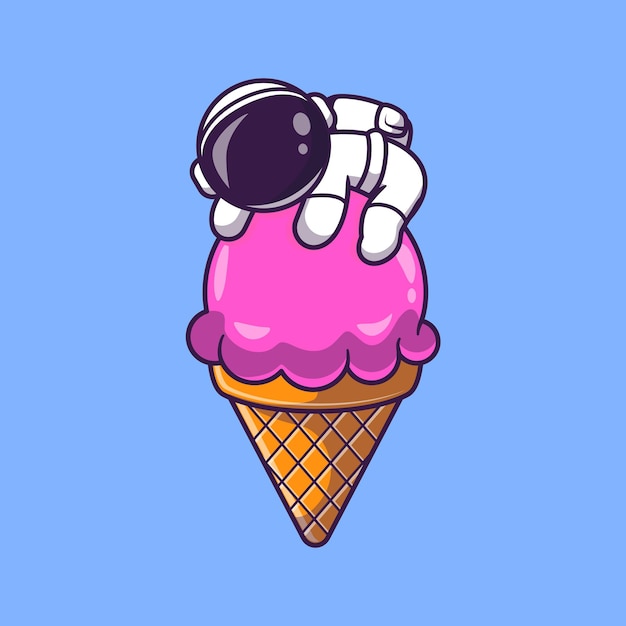 Astronaut On Ice Cream Cone Cartoon   Illustration. Science Food  Concept Isolated  . Flat Cartoon Style