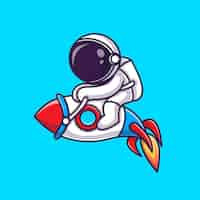 Free vector astronaut riding rocket cartoon vector icon illustration. science technology icon concept isolated premium vector. flat cartoon style