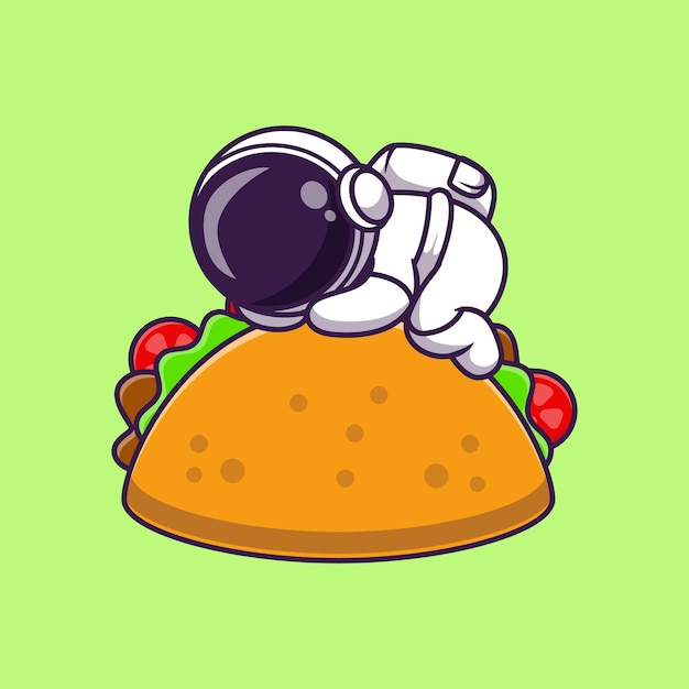 Astronaut Sleeping On Taco Food Cartoon Vector Icon Illustration. Science Food Icon Concept Isolated Premium Vector. Flat Cartoon Style