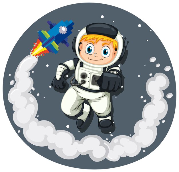 Astronaut in the space in cartoon style