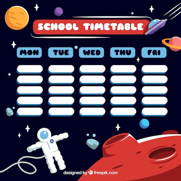 Free vector astronaut in the space and school timetable