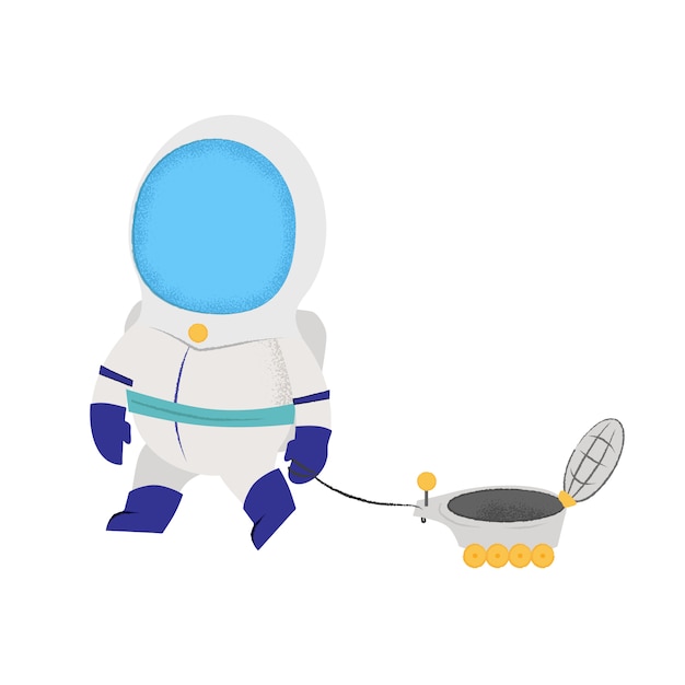 Free Vector astronaut walking with lunar vehicle. toy, satellite, space costume.