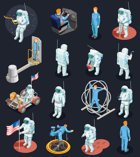 Free Vector astronauts isometric characters set