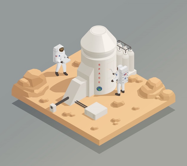 Free Vector astronauts on planet isometric composition 