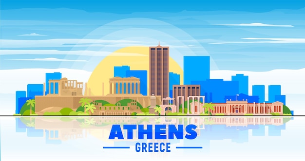 Athens Greece city skyline with panorama on white background Vector Illustration Business travel and tourism concept with old buildings Image for presentation banner web site