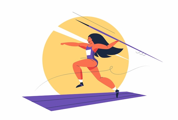 Free Vector athlete female athletics with throwing the javelin in cartoon character