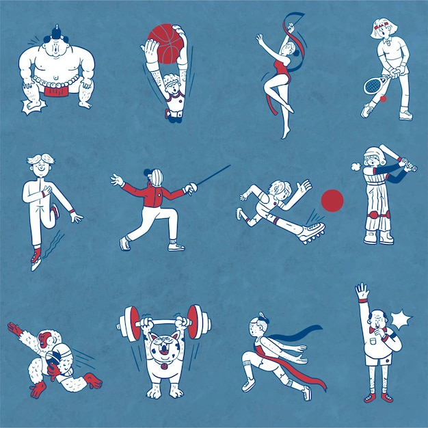 Free Vector athletes doodle character collection vector