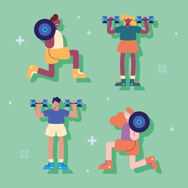 Free Vector athletes practicing different exercises