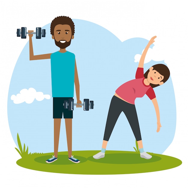 Free Vector athletic people practicing exercise characters