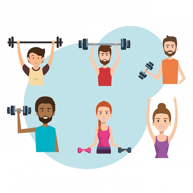 Free Vector athletic people practicing exercise characters