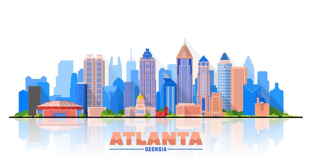 Atlanta Georgia  city skyline white background Flat vector illustration Business travel and tourism concept with modern buildings Image for banner or website