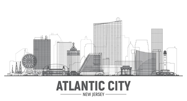 Free Vector atlantic city new jersey line skyline a white background flat vector illustration business travel and tourism concept with modern buildings image for banner or web site