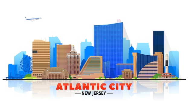 Free Vector atlantic city new jersey skyline at white background flat vector illustration business travel and tourism concept with modern buildings image for banner or website