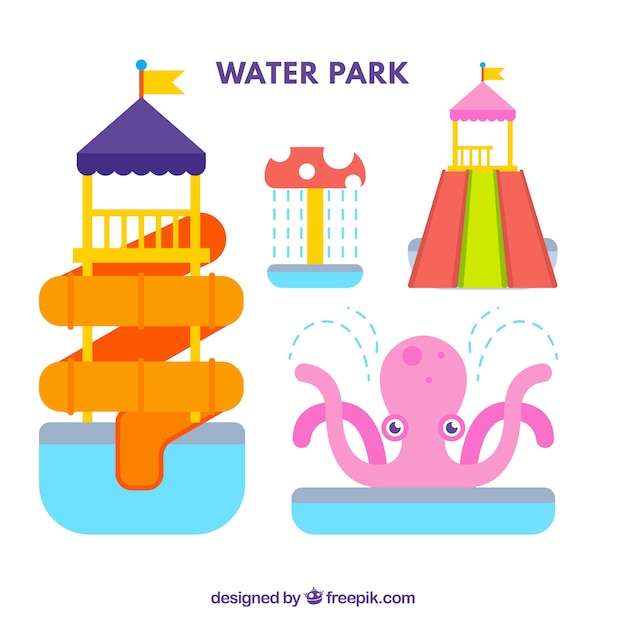 Attractions of water park in flat design