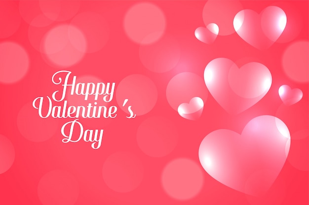 Attractive pink bokeh valentines day hearts greeting card