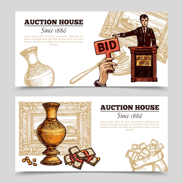 Free Vector auction house hand drawn banners