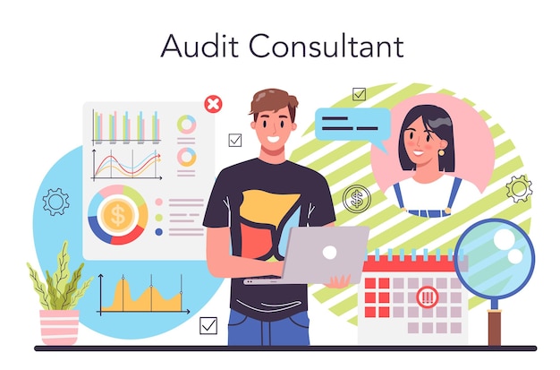 Auditor concept Business operation specialist Professional financial management Financial inspection and analytics Isolated flat vector illustration