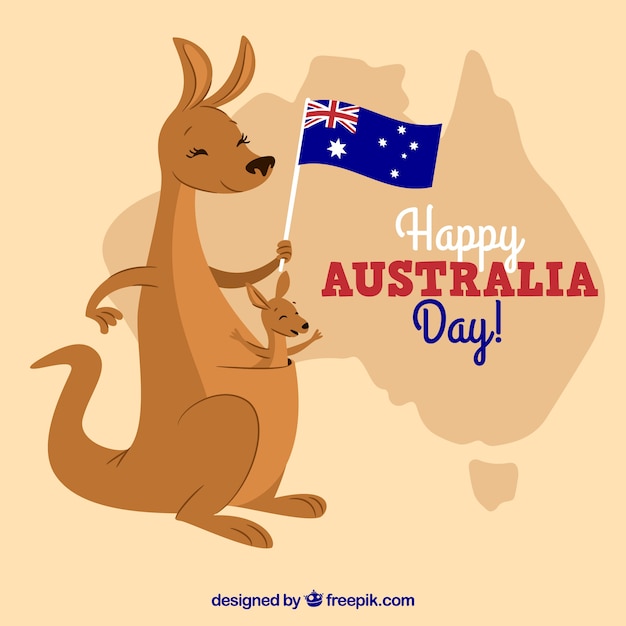 Australia day design with cute kangaroo holding flag