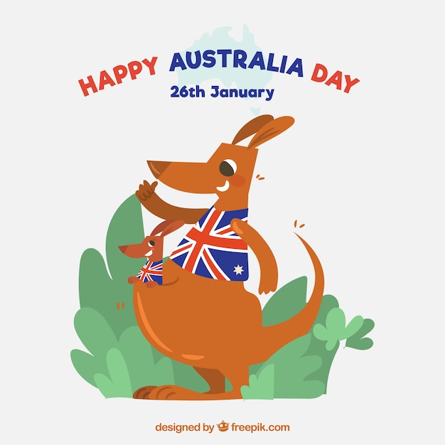 Free vector australia day design with flat kangaroos